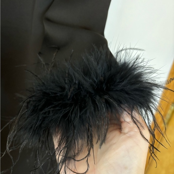 Eliza J Feather Cuff Black Mini Cocktail Dress - Picture 6 of 9